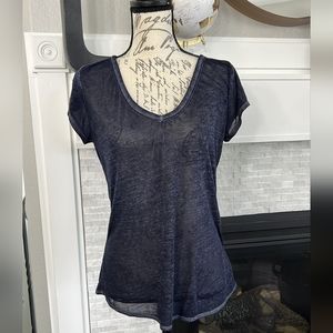 Athleta  V-Neck Heathered Short Sleeve Shirt Size Small Athletic Navy Blue